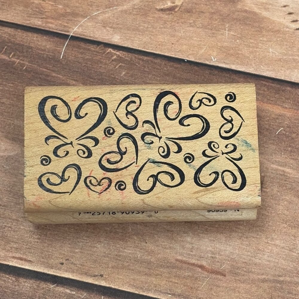 VINTAGE INKADINKADO 90939 MANY HEARTS WOOD MOUNTED RUBBER STAMP VALENTINES